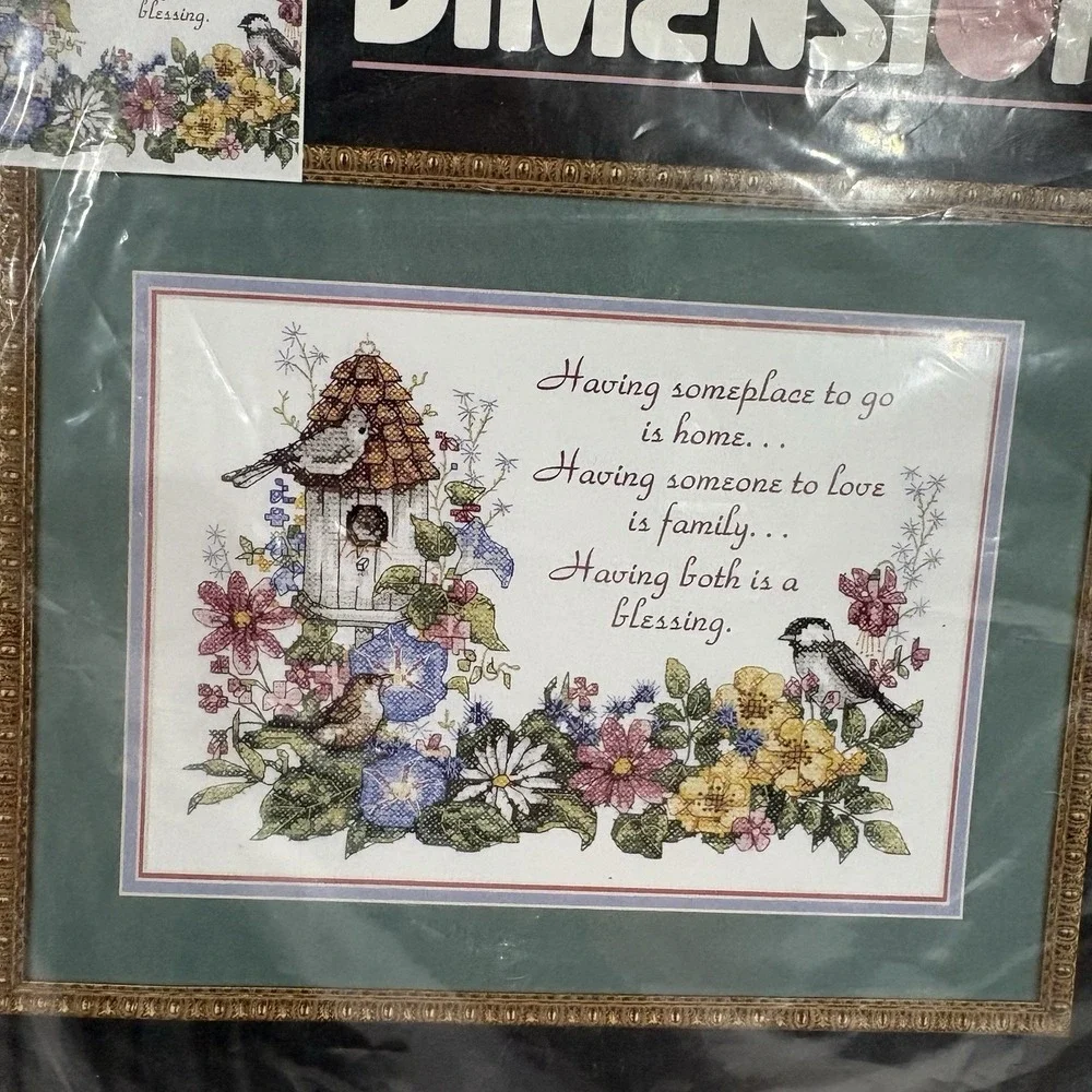 DIMENSIONS STAMPED CROSS STITCH KIT #3160 FLOWERY VERSE BIRDS FLOWERS NEST